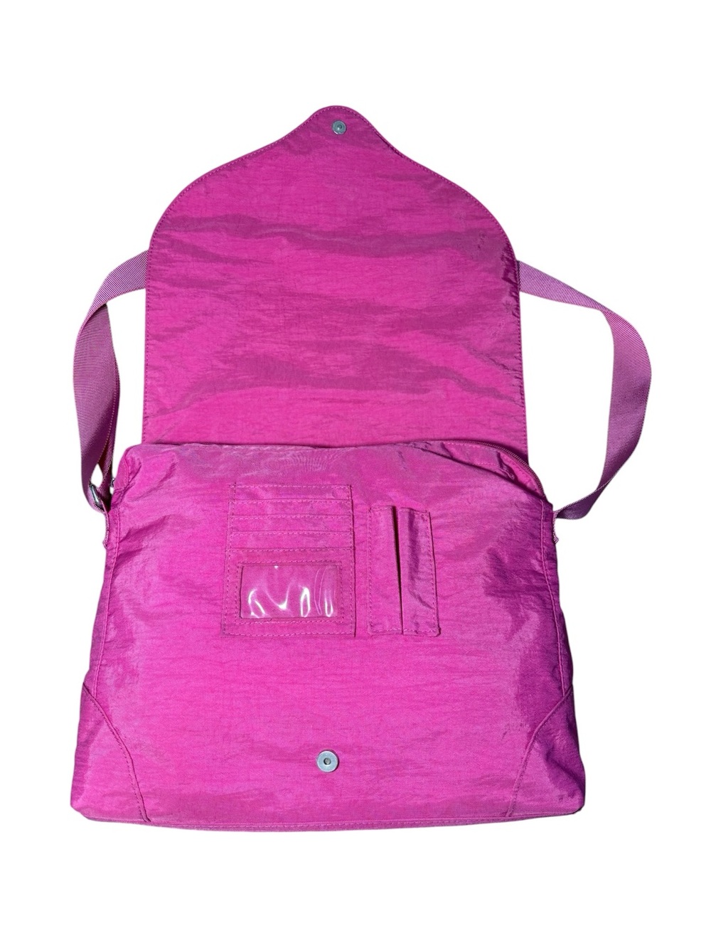 Baggallini Neighborhood Messenger Bag Pink Nylon Crossbody Orange Lining - Picture 6 of 8